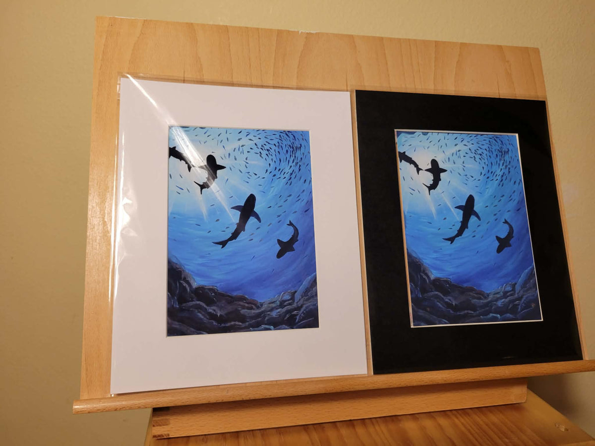 Swimming Sharks original painting print 5x7