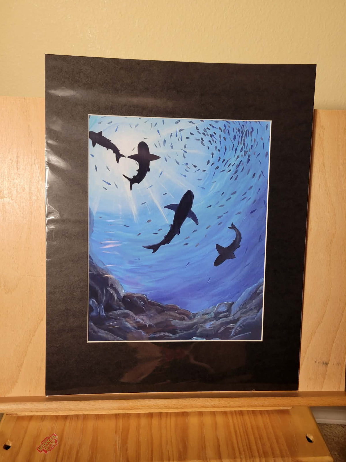 Swimming Sharks original painting print 5x7
