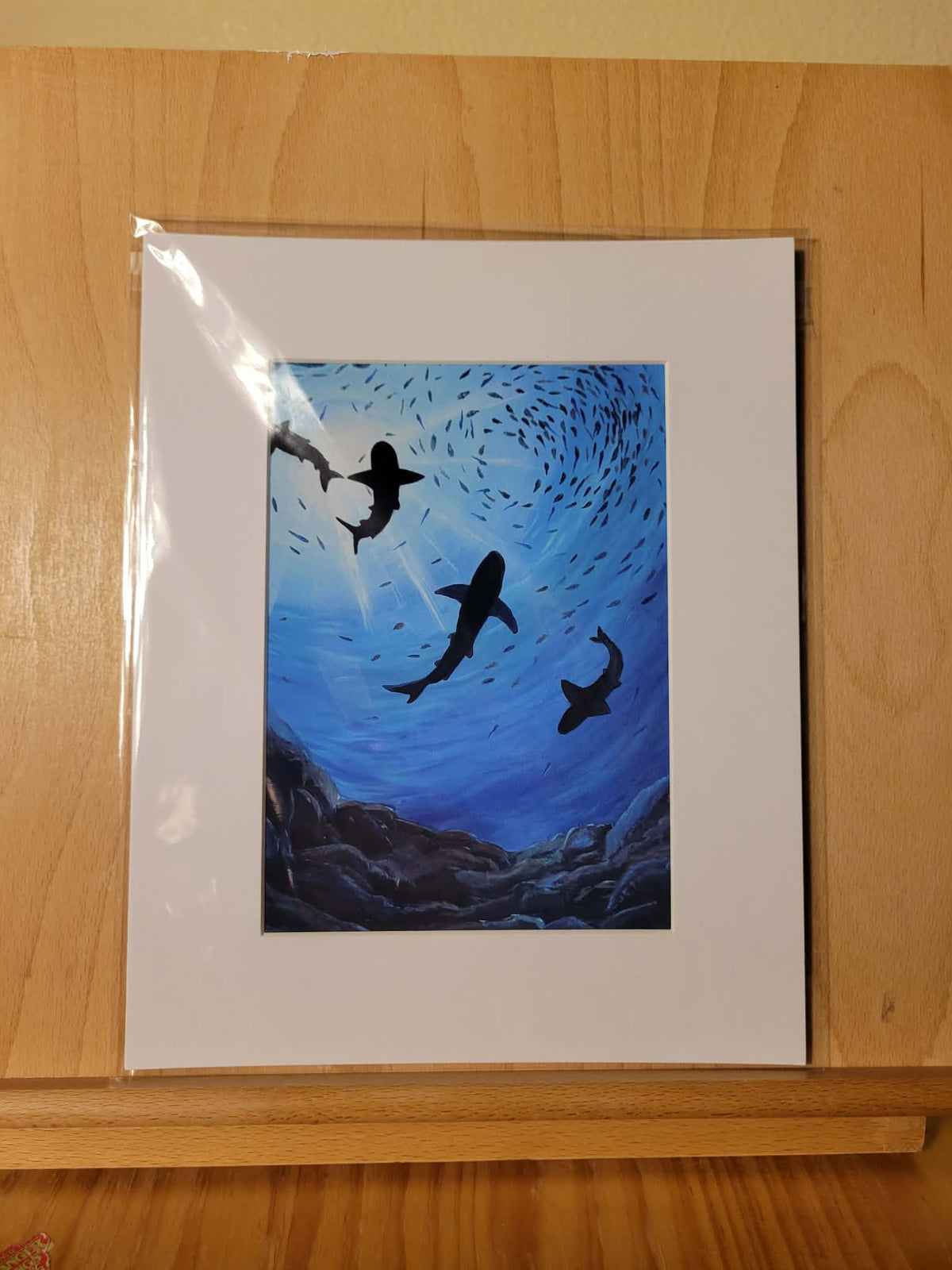Swimming Sharks original painting print 5x7