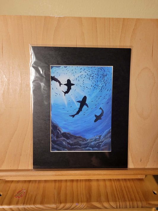 Swimming Sharks original painting print 5x7